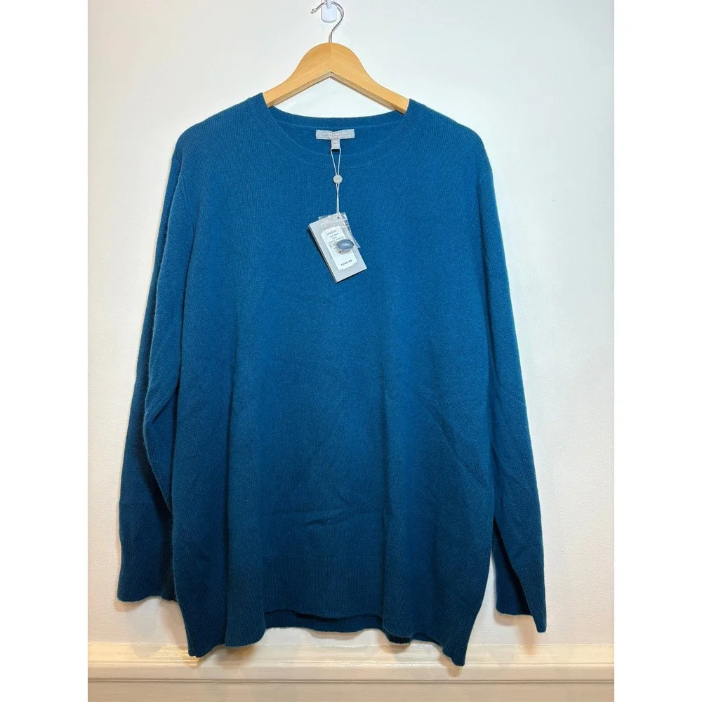 NWT‎ Neiman Marcus Cashmere Sweater Women 3X Midnight Blue Crewneck Long Sleeve